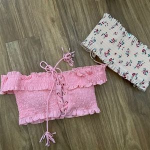 Two Bandeau Bikini Tops Pink Size Small